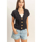 Button-Front Crochet Sweater - The Elevated Hippie