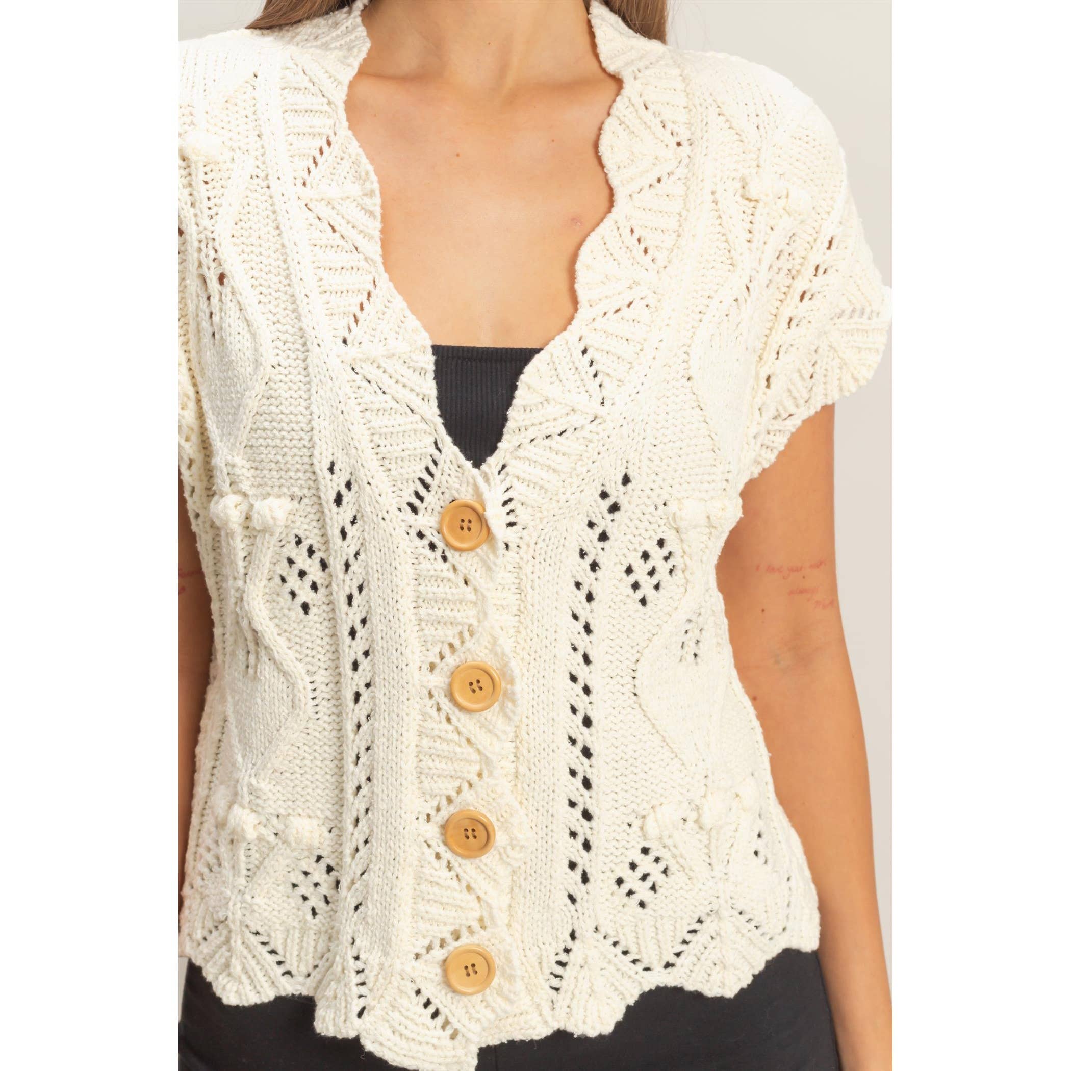 Button-Front Crochet Sweater - The Elevated Hippie