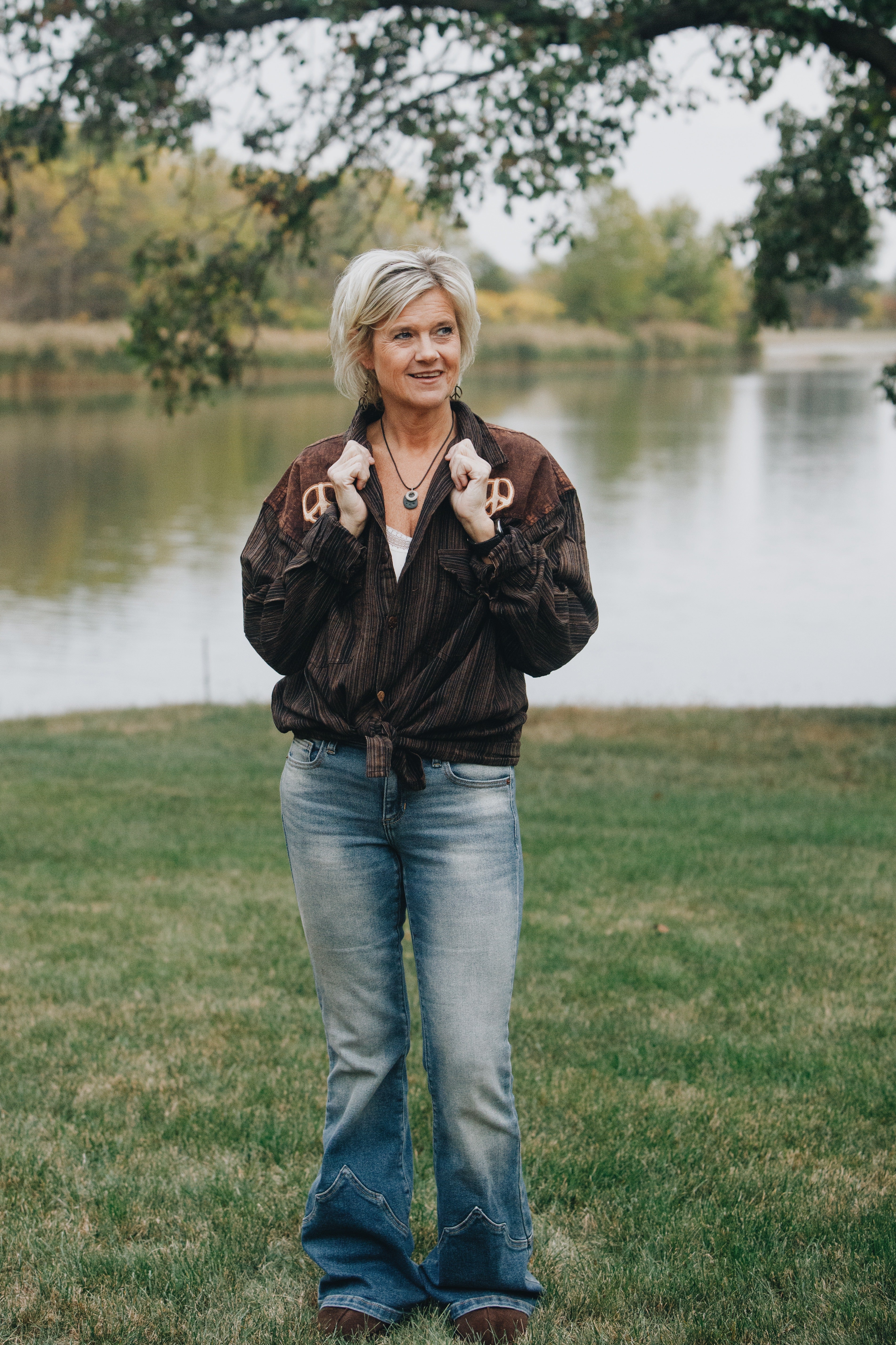 Men's Cotton L\S Cowboy Shirt w/ Tonal Peace Embroidery - The Elevated Hippie