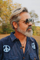 Men's Cotton L\S Cowboy Shirt w/ Tonal Peace Embroidery - The Elevated Hippie