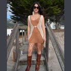 Boho Hippie Cotton Spandex Stonewash Tassel Mini Dress - The Elevated Hippie