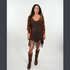 Boho Hippie Cotton Spandex Stonewash Tassel Mini Dress - The Elevated Hippie