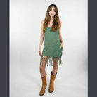 Boho Hippie Cotton Spandex Stonewash Tassel Mini Dress - The Elevated Hippie