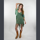 Boho Hippie Cotton Spandex Stonewash Tassel Mini Dress - The Elevated Hippie