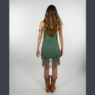 Boho Hippie Cotton Spandex Stonewash Tassel Mini Dress - The Elevated Hippie