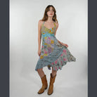 Boho Hippie Cotton Floral Patchwork Sun Dress W/ Pockets - The Elevated Hippie