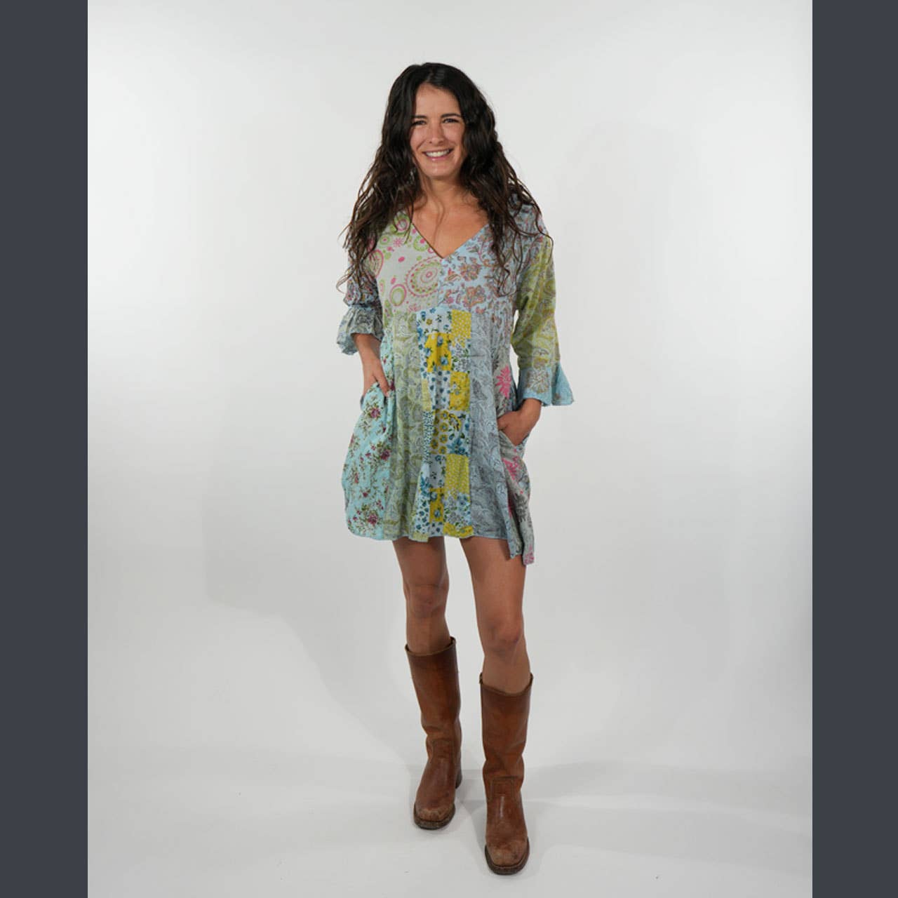 Boho Hippie Cotton Floral Patchwork 1/2 Sleeve Kurtha Top - The Elevated Hippie