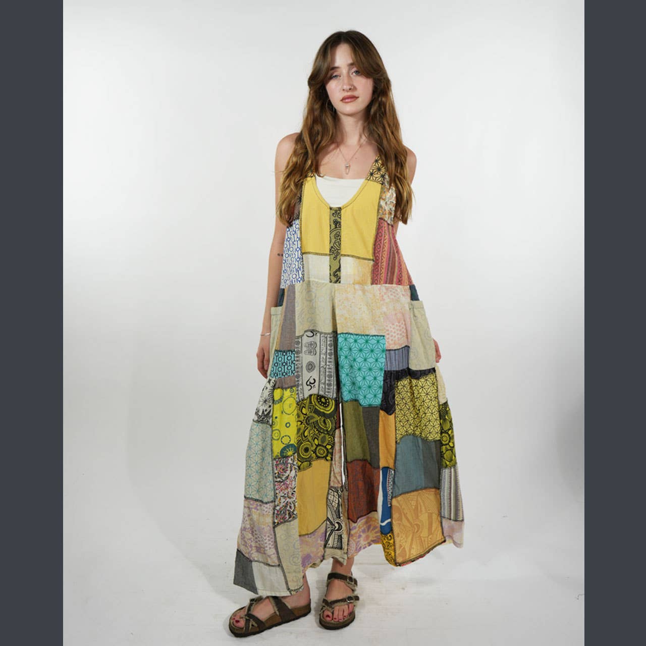 Hippie Boho Patchwork Cotton Jumper with Outer Pockets - The Elevated Hippie