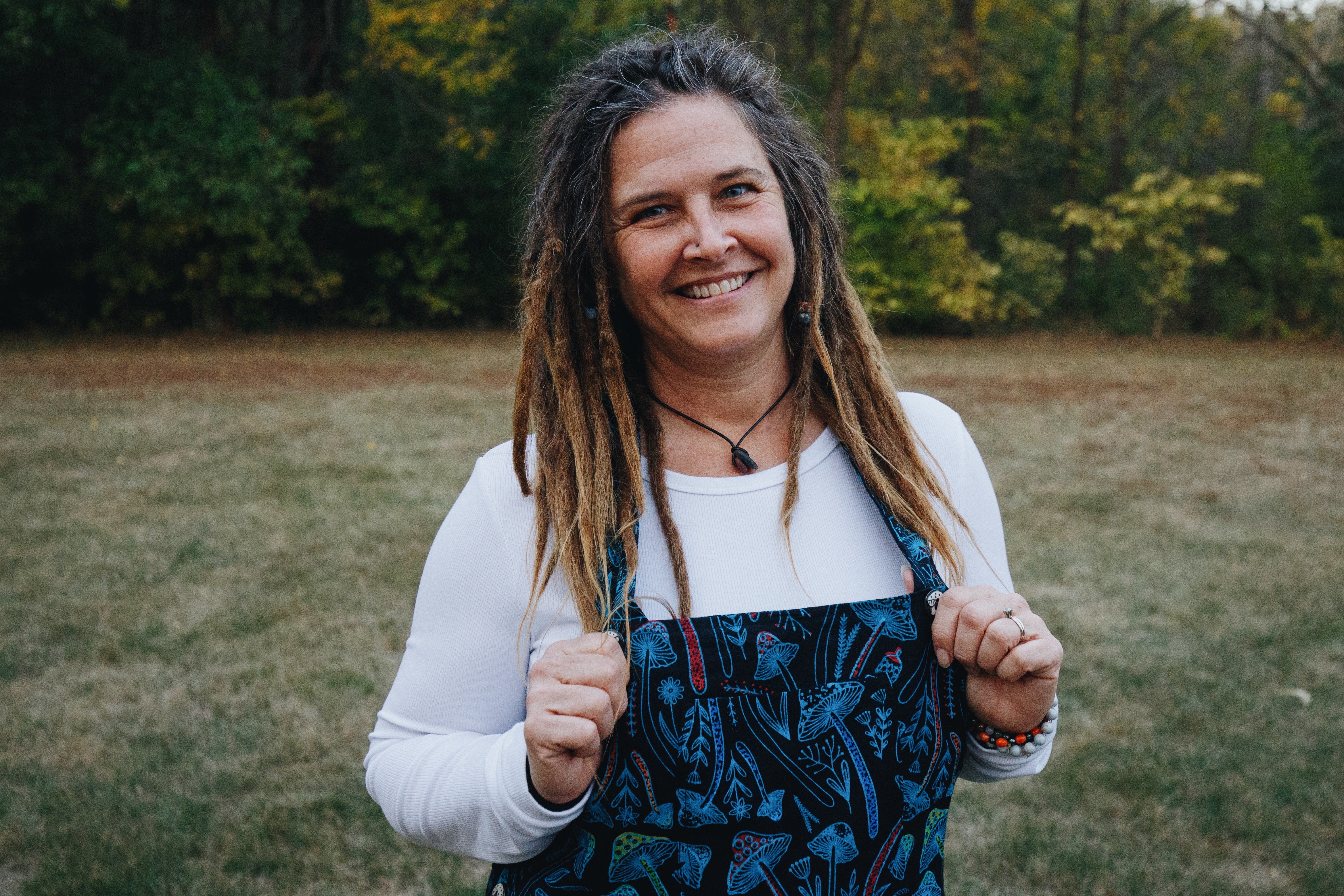 Multi-Mushroom Cotton Wide-Leg Overalls - The Elevated Hippie