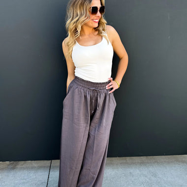 Johanna Linen Blend Pants – Drawstring Waist, Pockets, Relaxed Fit - The Elevated Hippie