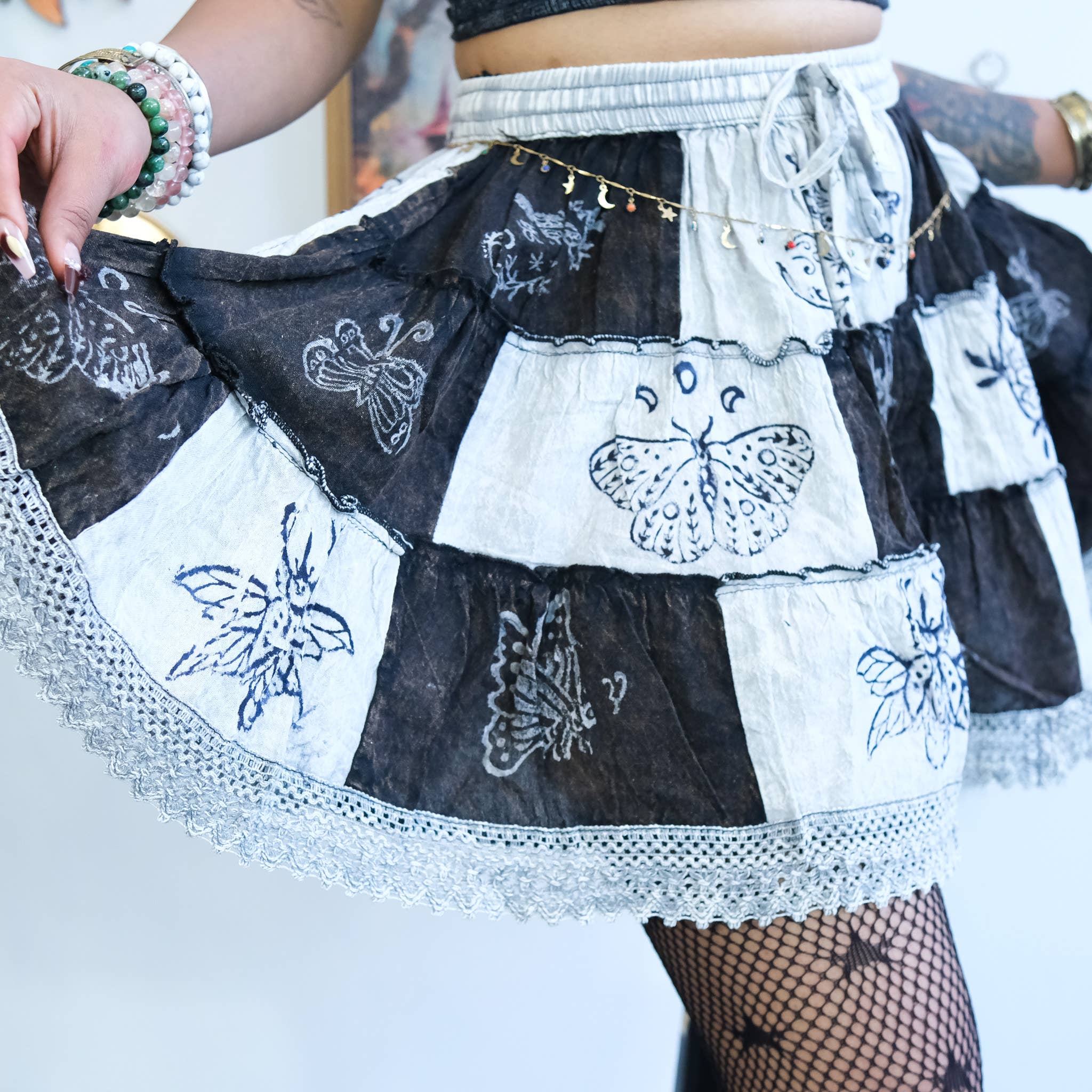 Patchwork Flowy Mini Skirt with Pockets - The Elevated Hippie