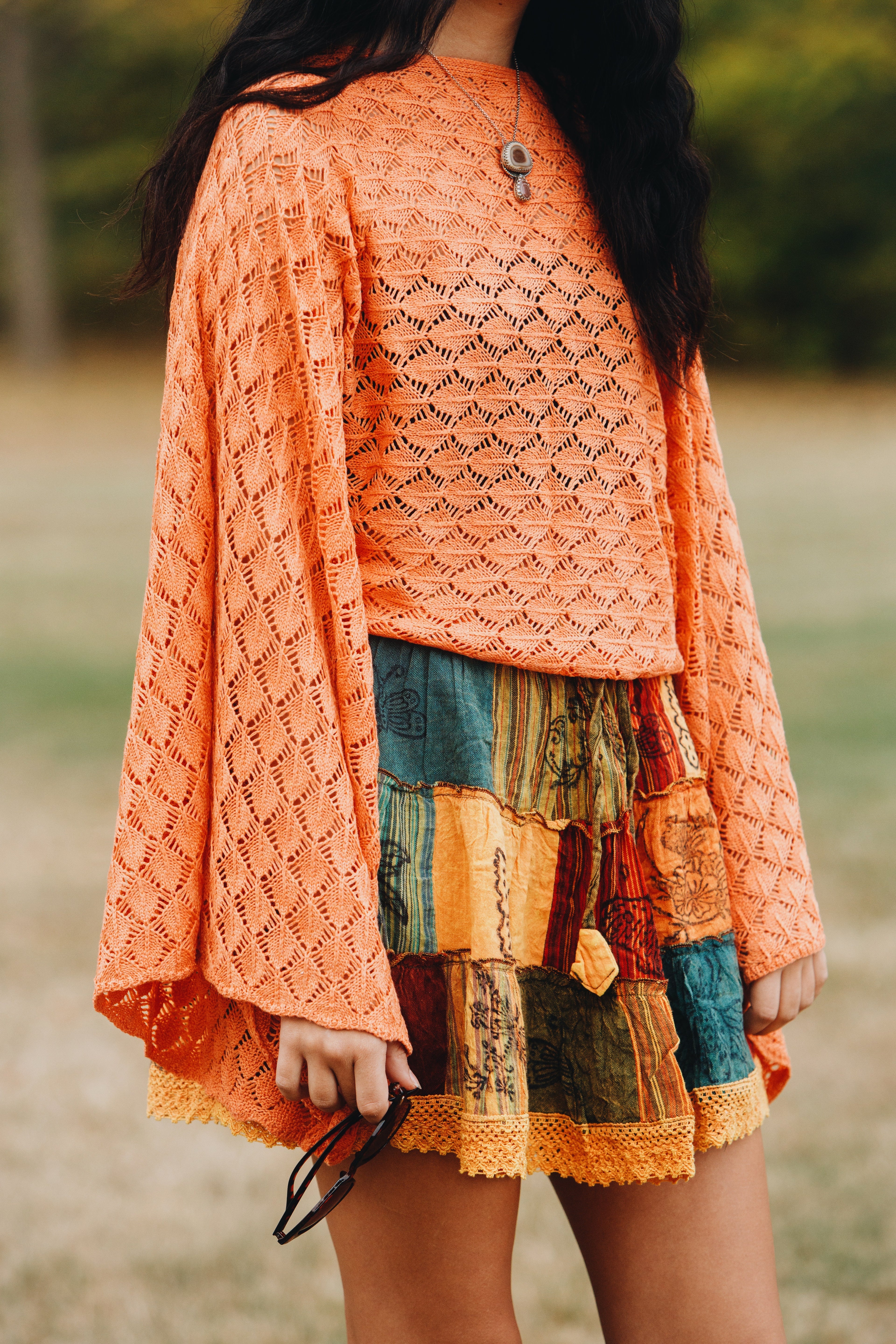 Patchwork Flowy Mini Skirt with Pockets - The Elevated Hippie