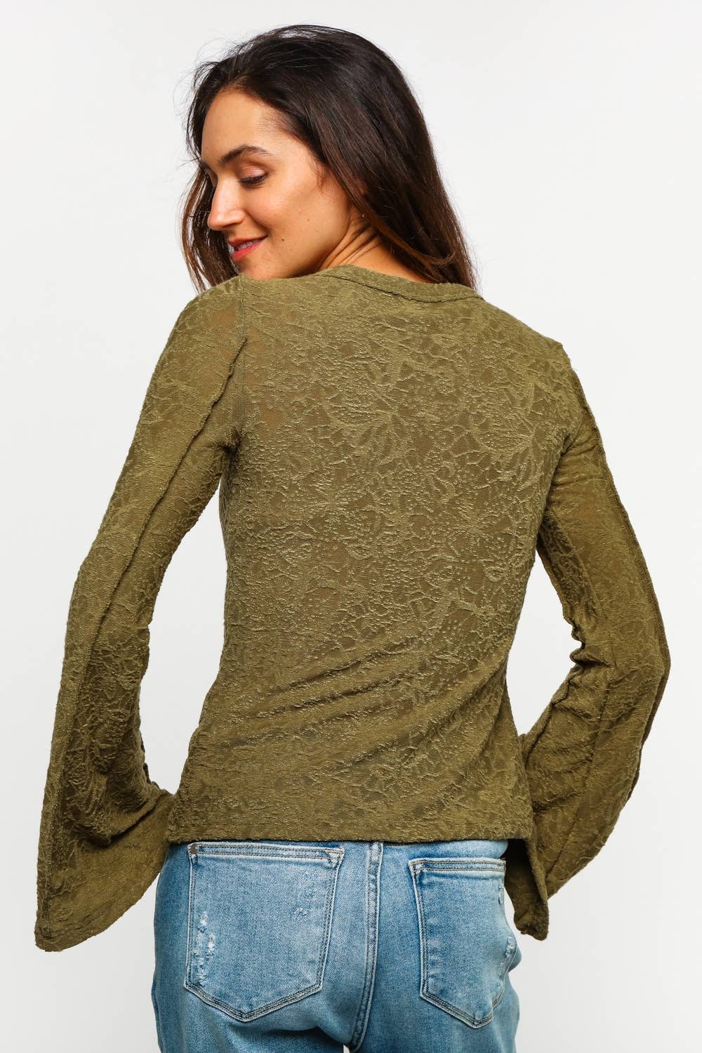 PLUS SIZE BELL  SLEEVE FLORAL JACQUARD KNIT TOP - The Elevated Hippie