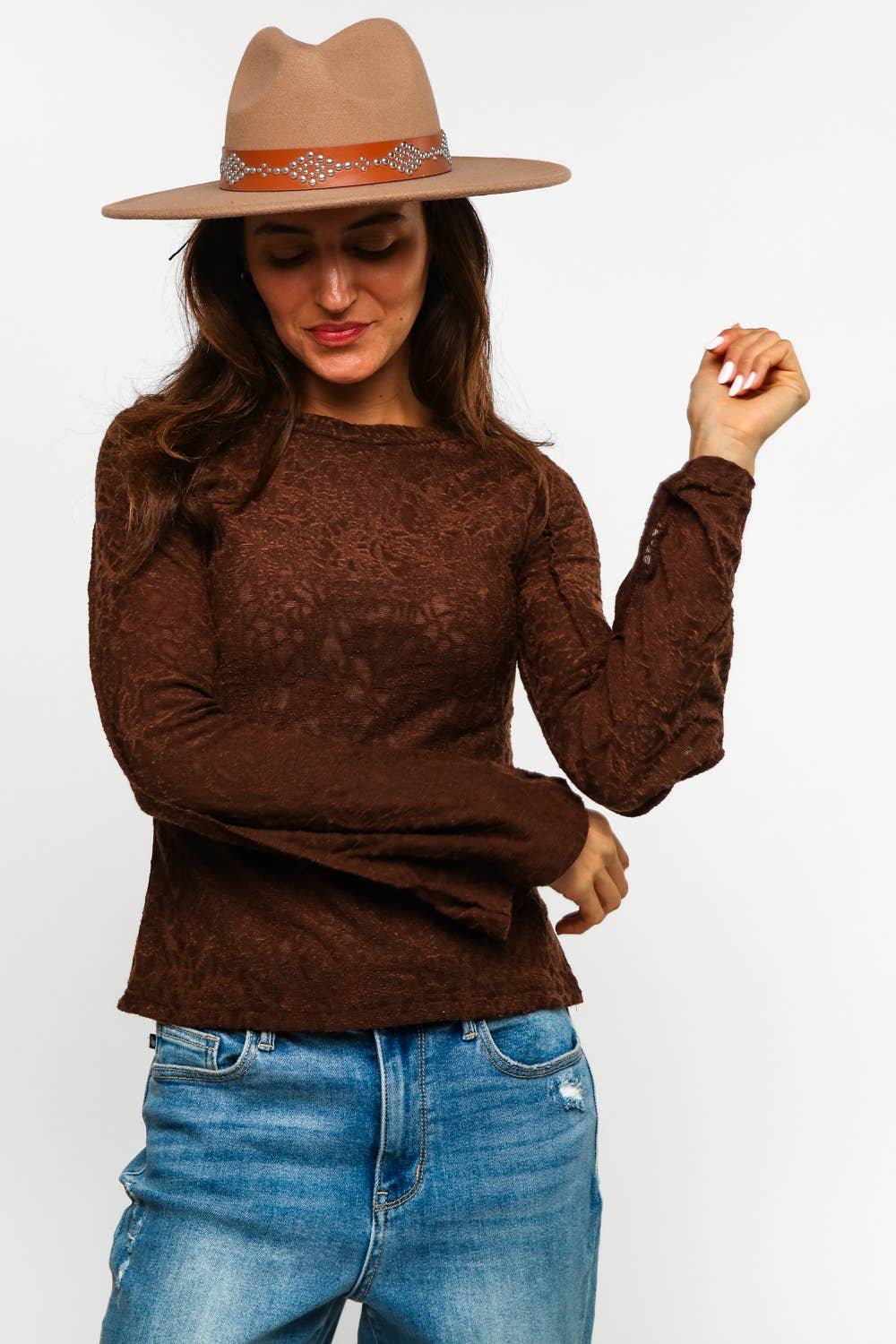 BELL BOTTOM LONG SLEEVE FLORAL JACQUARD KNIT TOP - The Elevated Hippie