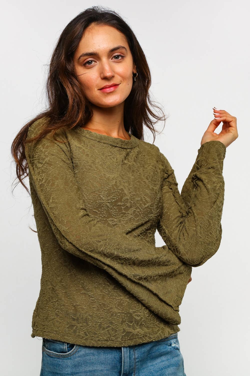 BELL BOTTOM LONG SLEEVE FLORAL JACQUARD KNIT TOP - The Elevated Hippie