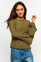 BELL BOTTOM LONG SLEEVE FLORAL JACQUARD KNIT TOP - The Elevated Hippie