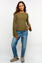 BELL BOTTOM LONG SLEEVE FLORAL JACQUARD KNIT TOP - The Elevated Hippie