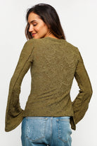 BELL BOTTOM LONG SLEEVE FLORAL JACQUARD KNIT TOP - The Elevated Hippie