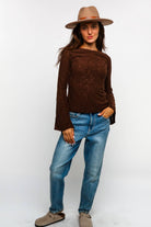 BELL BOTTOM LONG SLEEVE FLORAL JACQUARD KNIT TOP - The Elevated Hippie