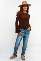 BELL BOTTOM LONG SLEEVE FLORAL JACQUARD KNIT TOP - The Elevated Hippie