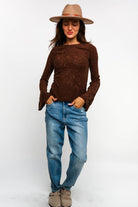 BELL BOTTOM LONG SLEEVE FLORAL JACQUARD KNIT TOP - The Elevated Hippie
