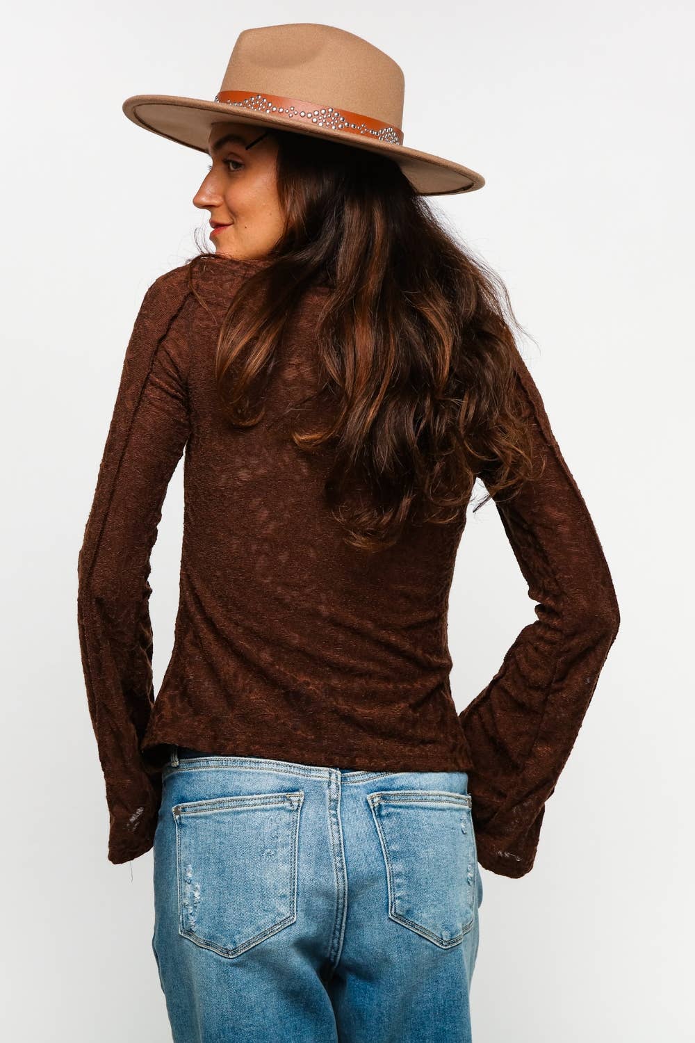 BELL BOTTOM LONG SLEEVE FLORAL JACQUARD KNIT TOP - The Elevated Hippie