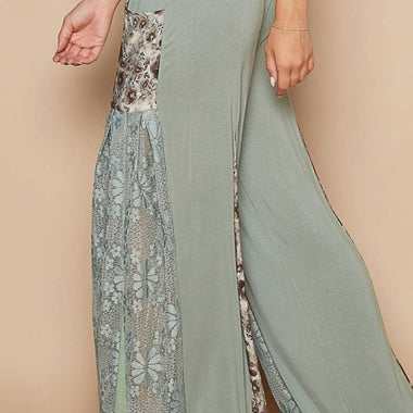 Lace Print Contrast Strap Wide-Leg Pants – Float Easy, Style Freely - The Elevated Hippie