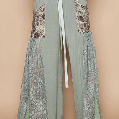 Lace Print Contrast Strap Wide-Leg Pants – Float Easy, Style Freely - The Elevated Hippie