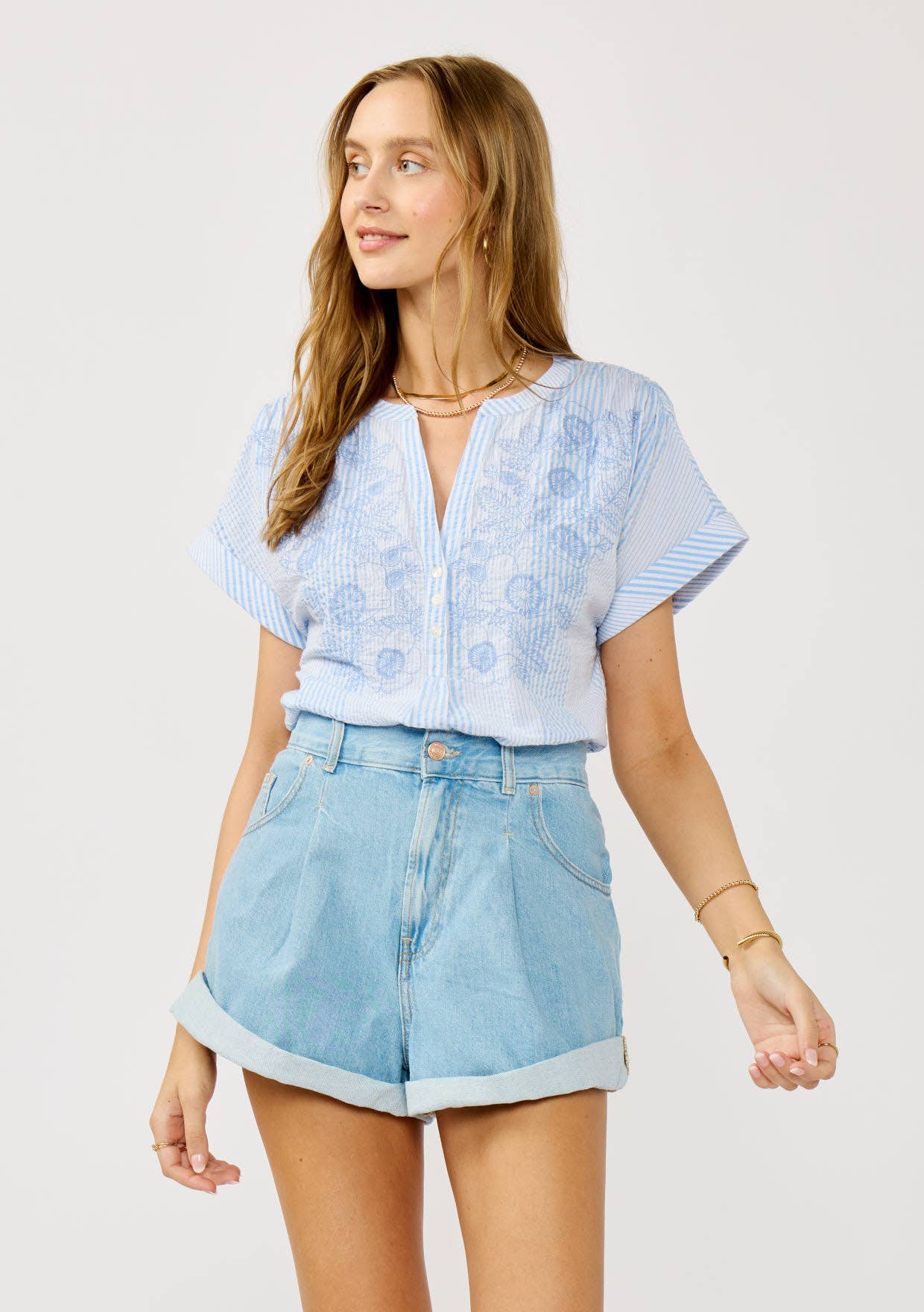 Striped Henley Embroidered Top - The Elevated Hippie