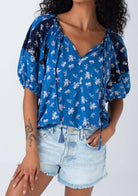 Floral Balloon Sleeve Tassel Tie Neck Blouse - The Elevated Hippie