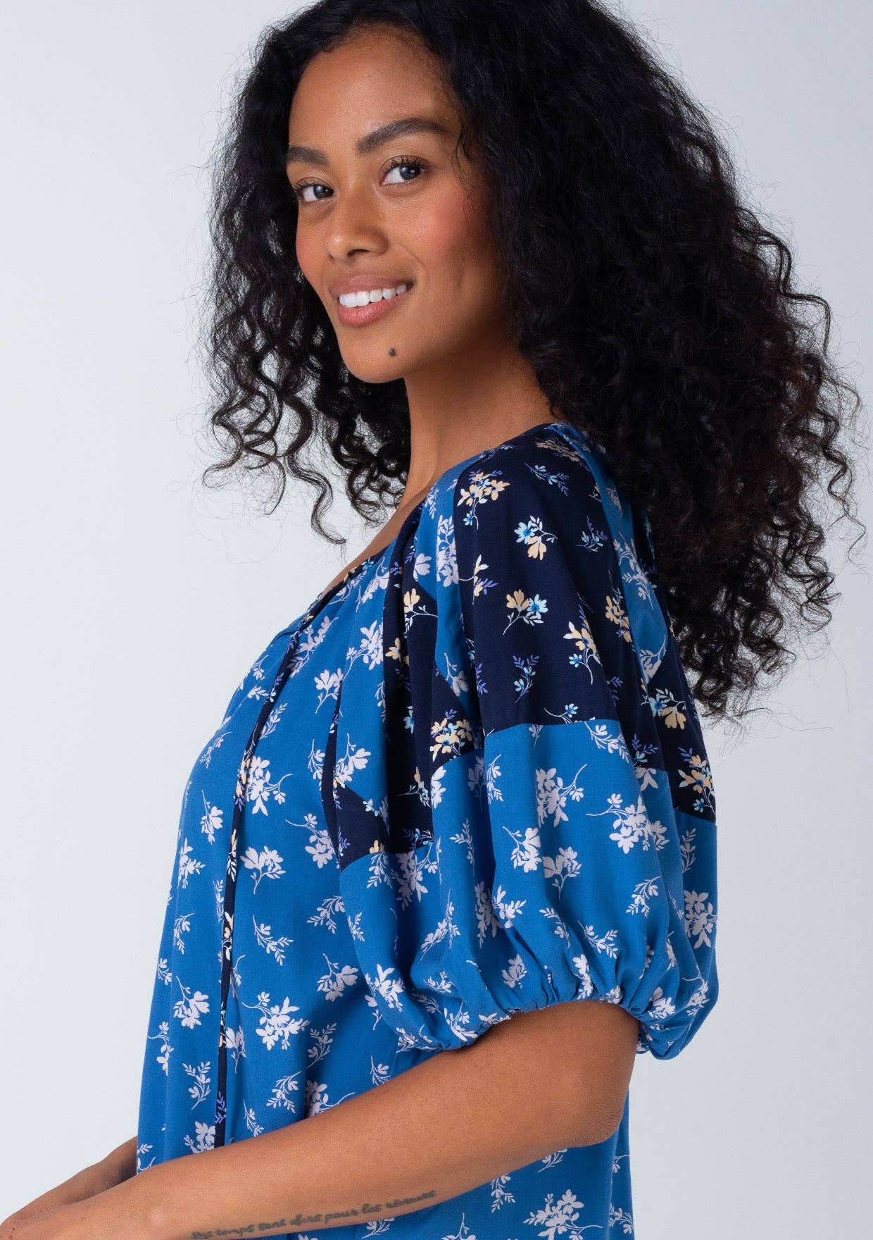 Floral Balloon Sleeve Tassel Tie Neck Blouse - The Elevated Hippie