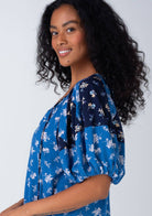 Floral Balloon Sleeve Tassel Tie Neck Blouse - The Elevated Hippie