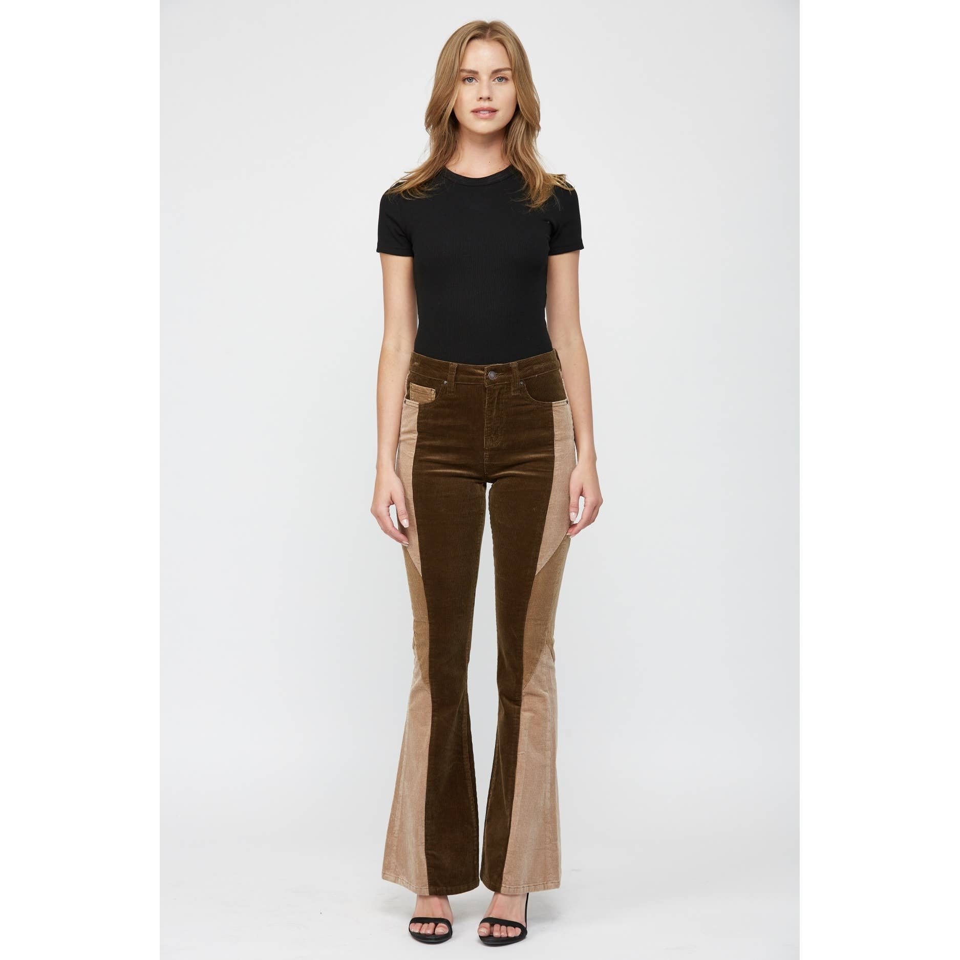 HIGH RISE FLARE CORDUROY with BLOCKING DETAIL - The Elevated Hippie