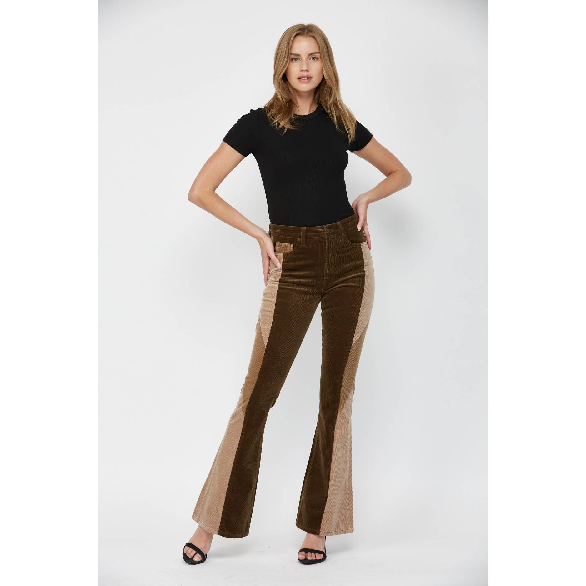 HIGH RISE FLARE CORDUROY with BLOCKING DETAIL - The Elevated Hippie