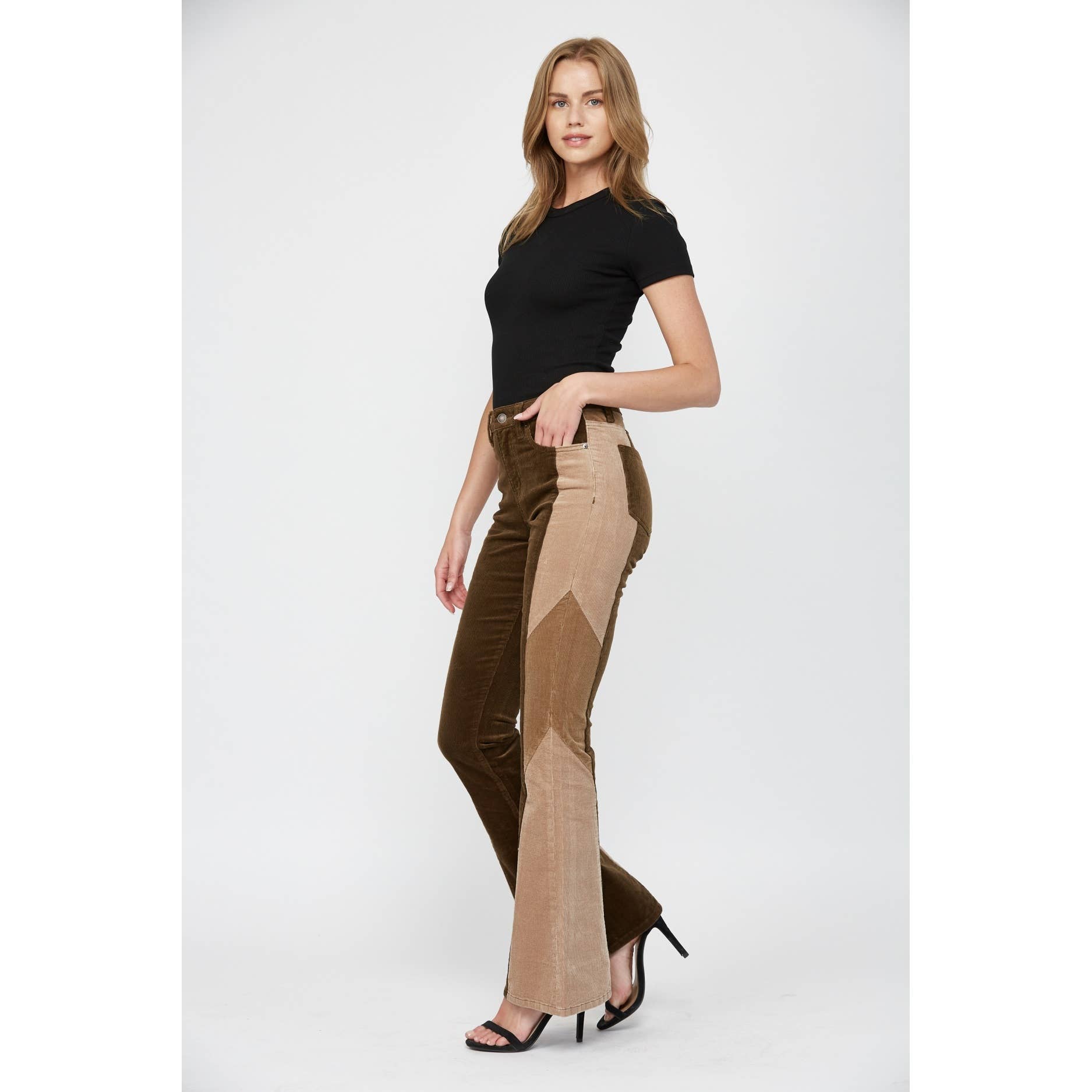 HIGH RISE FLARE CORDUROY with BLOCKING DETAIL - The Elevated Hippie