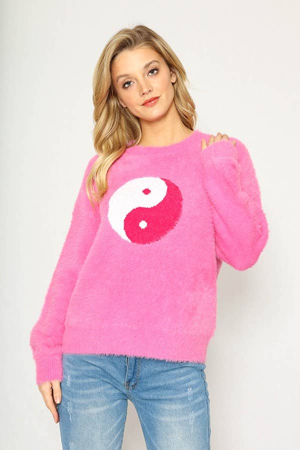 Ying Yang Fuzzy Sweater - The Elevated Hippie