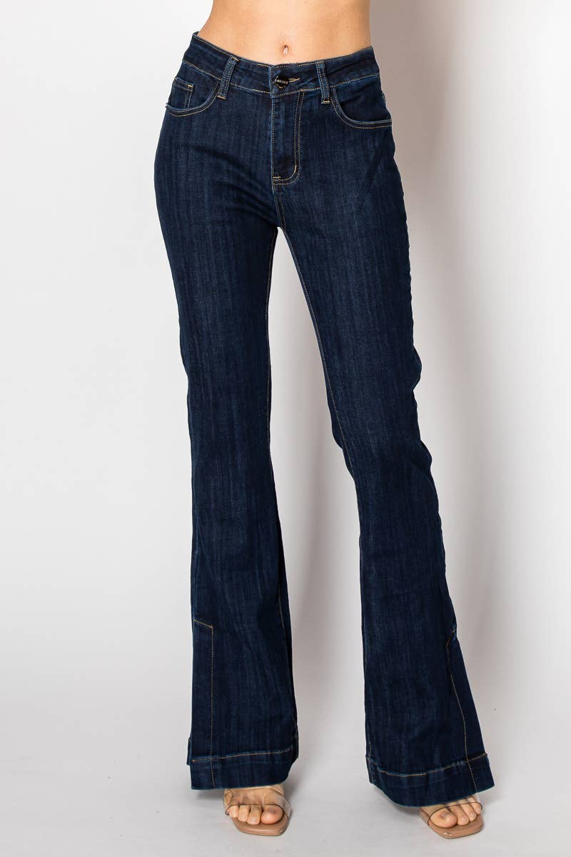 Flare leg cut dark denim jeans - The Elevated Hippie