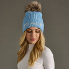 Lt. Blue Peace Knit Pom Hat Fleece Lined - The Elevated Hippie
