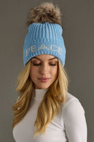 Lt. Blue Peace Knit Pom Hat Fleece Lined - The Elevated Hippie