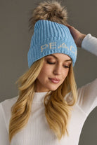 Lt. Blue Peace Knit Pom Hat Fleece Lined - The Elevated Hippie