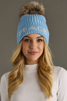Lt. Blue Peace Knit Pom Hat Fleece Lined - The Elevated Hippie