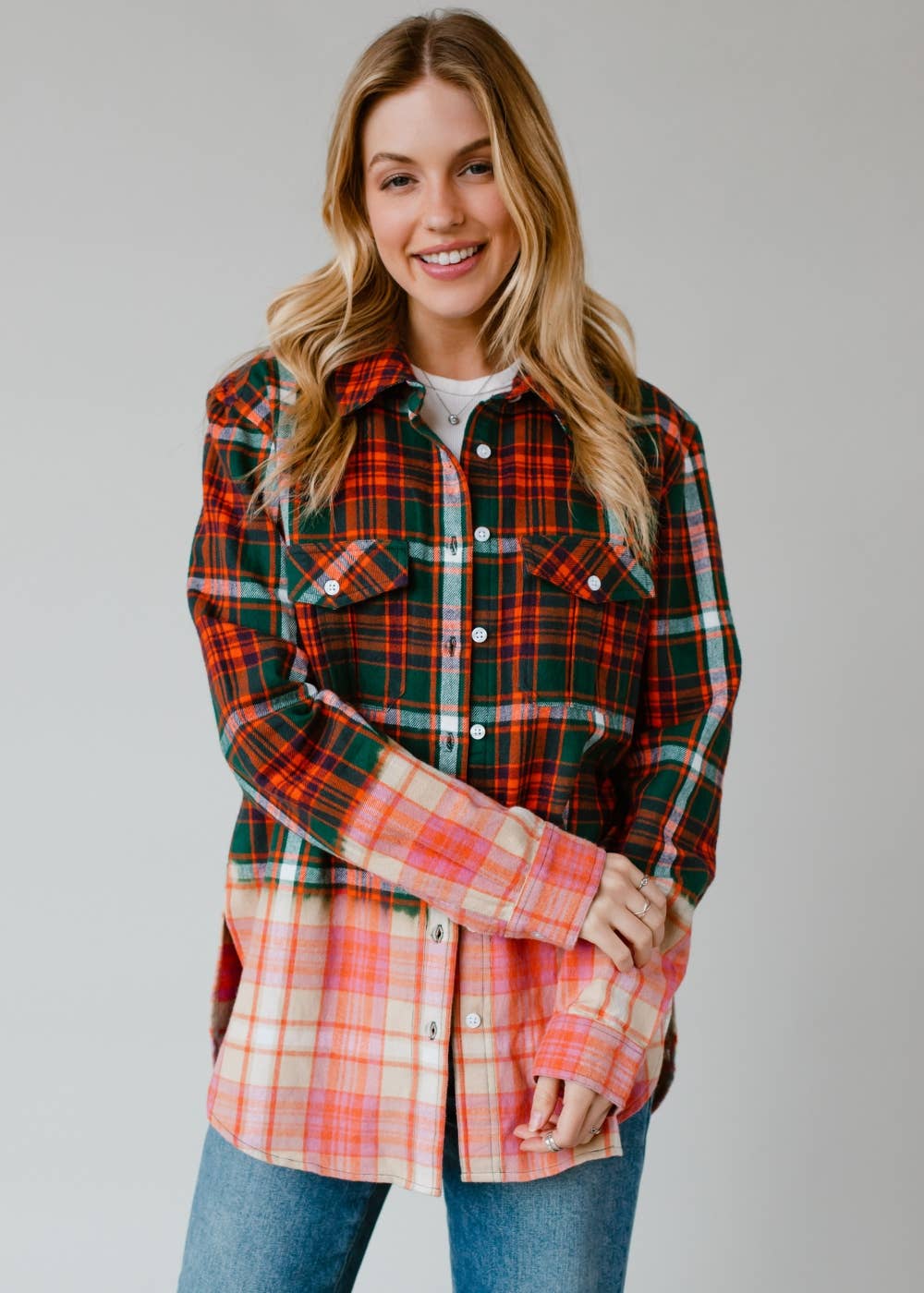 Green, Navy, Orange & White Plaid Flannel - The Elevated Hippie