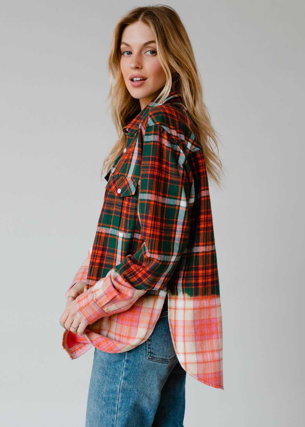 Green, Navy, Orange & White Plaid Flannel - The Elevated Hippie