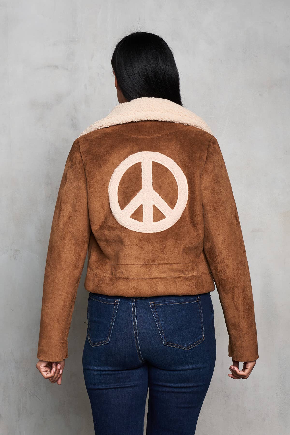 Faux Suede Sherpa Peace Jacket - The Elevated Hippie