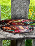 Hand-painted tribal feather leather cuff bracelet, womens, by Angie Meyers Designs