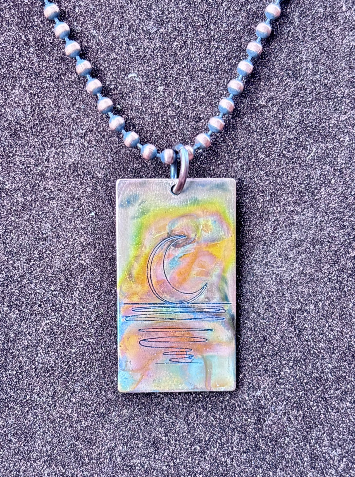 Fire Painted Copper Rectangle 18" Necklace with Design