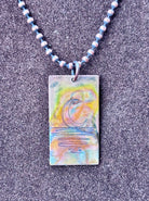Fire Painted Copper Rectangle 18" Necklace with Design