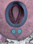 Brown with Turquoise Flowers Vegan Suede Ranchers Hat