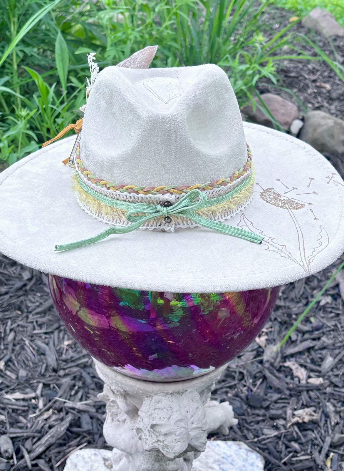 Side view of dandelion vegan suede rancher hat
