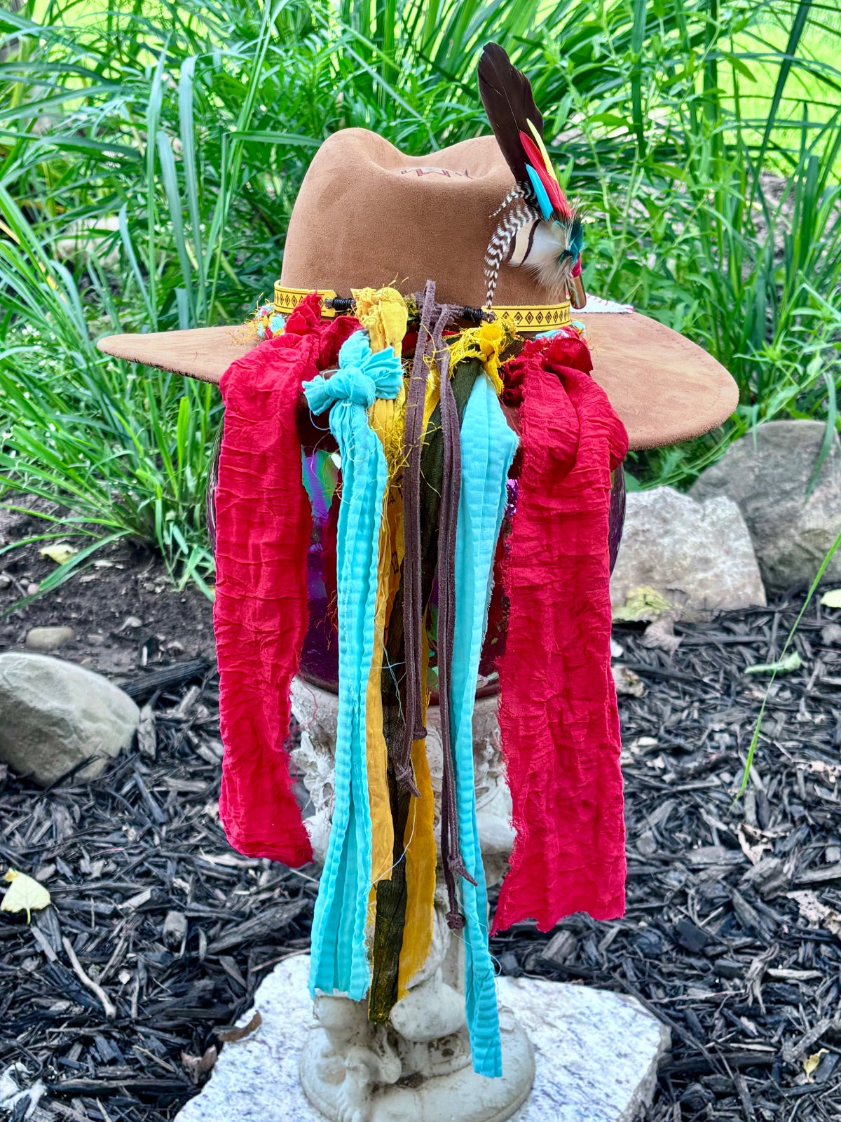 Southwest aztec vegan suede rancher hat worn, styled shot